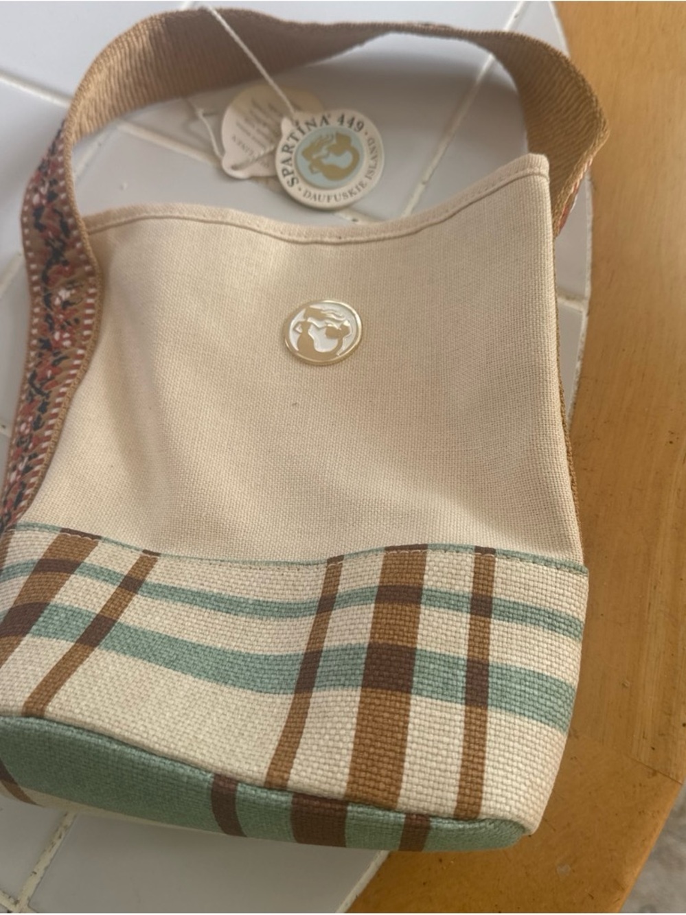 Spartina 449 Cream and Green Plaid Canvas Crossbody